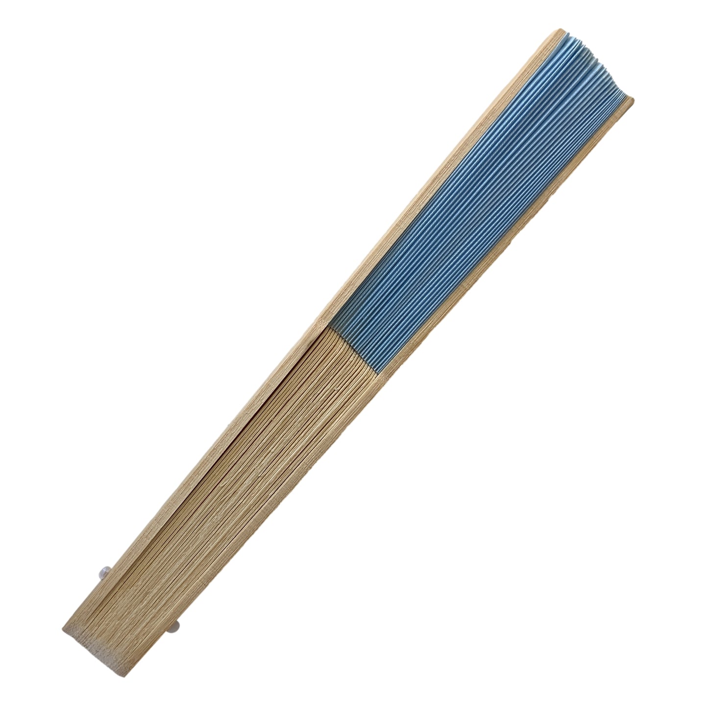 Light Blue Fabric Foldable Hand Held Bamboo Wooden Fan