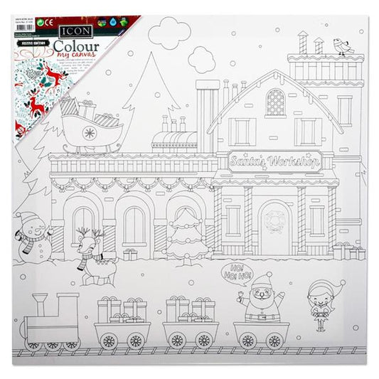 Colour My Christmas Edition Santa's Workshop Design Canvas 300 x 300mm by Icon Art