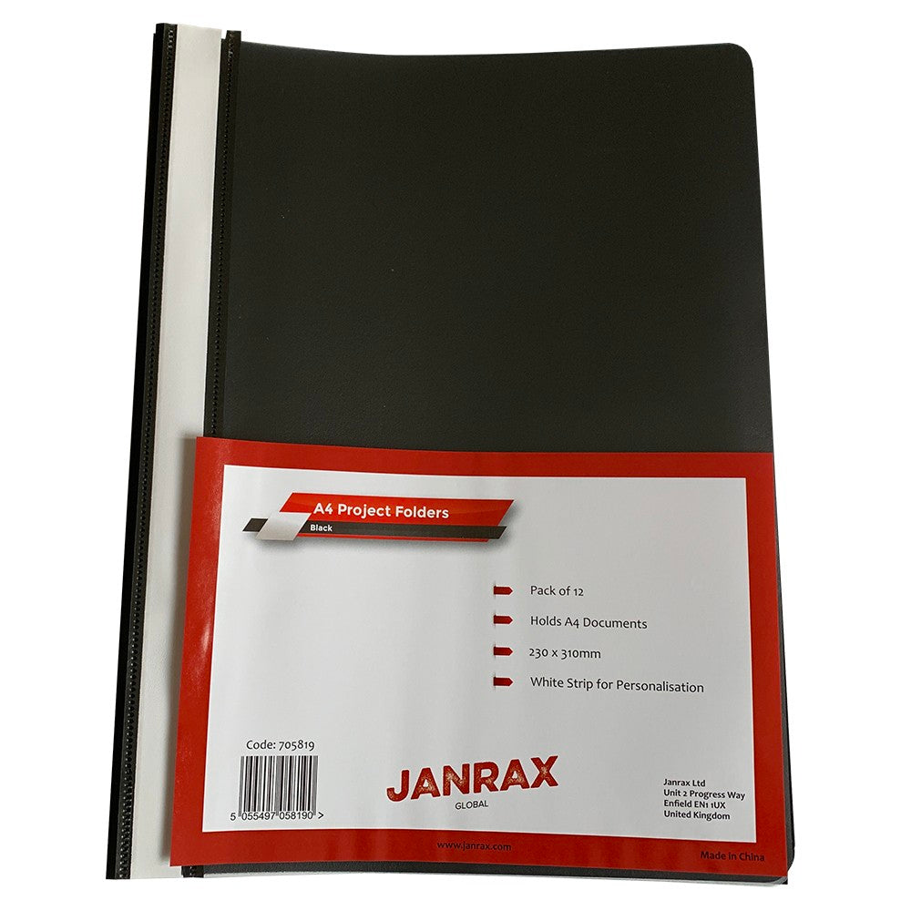 Pack of 12 Black A4 Project Folders by Janrax