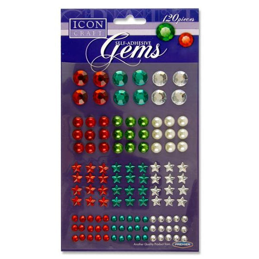 Card of 120 Christmas Self Adhesive Gems by Icon Craft