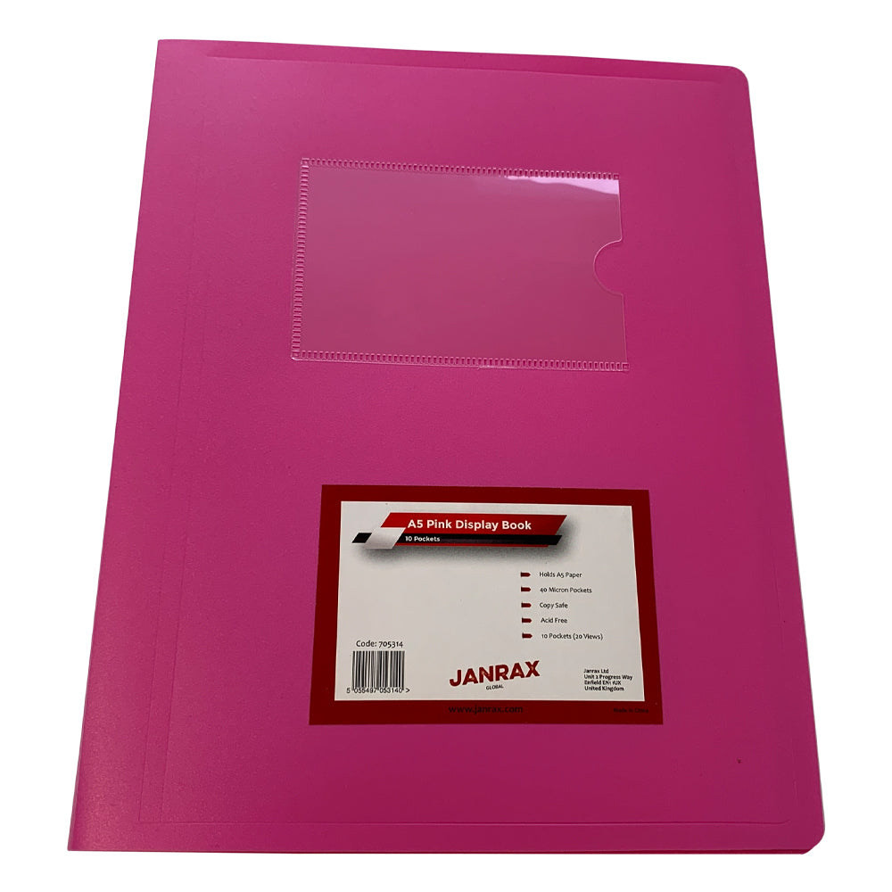 A5 Pink Flexible Cover 10 Pocket Display Book