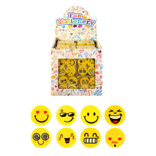 Pack of 4 Assorted Design Eraser Smiley 25mm Novelty Stationery