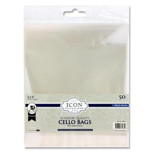 Pack of 50 6"x6" Self Seal Cello Bags by Icon Occasions