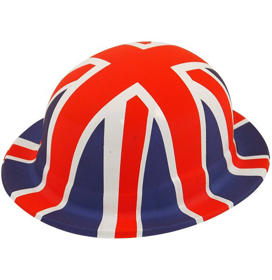 Pack of 12 Union Jack Plastic Bowler Adult Hats