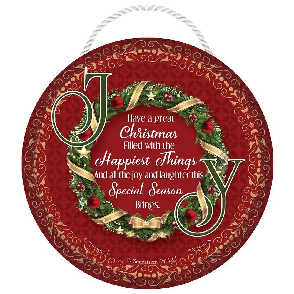 Joy Wreath Christmas Hanging Plaque