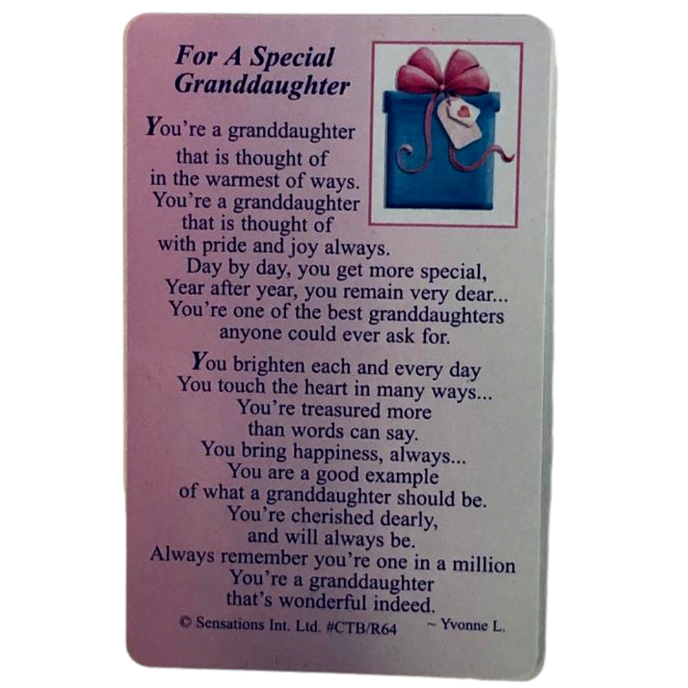 For A Special Granddaughter........ Sentimental Keepsake Wallet / Purse Card