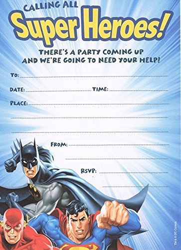 Pack of 10 Justice League Batman Superman Flash Party Invitations