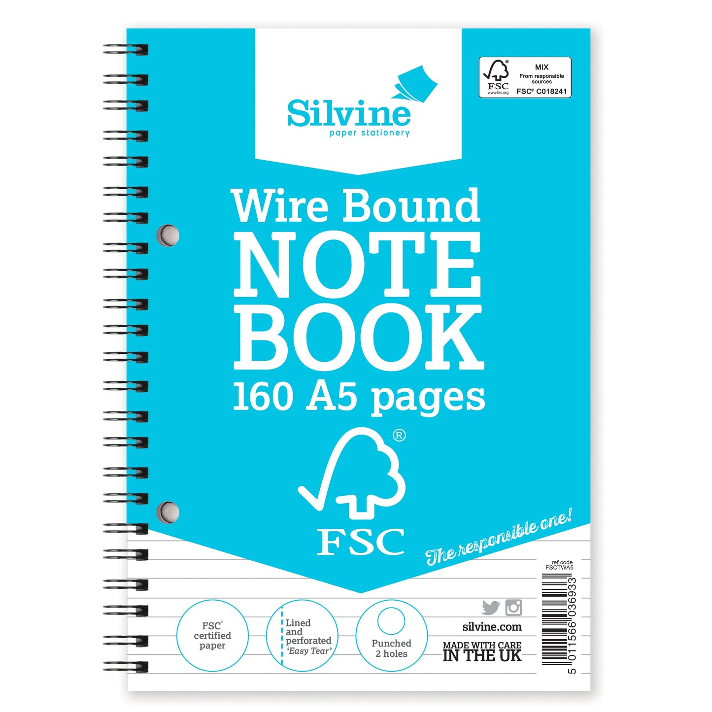 A5 FSC Certified Wirebound Notebook 160 Pages