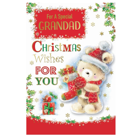 For a Special Grandad Teddy With Stocking Design Christmas Card