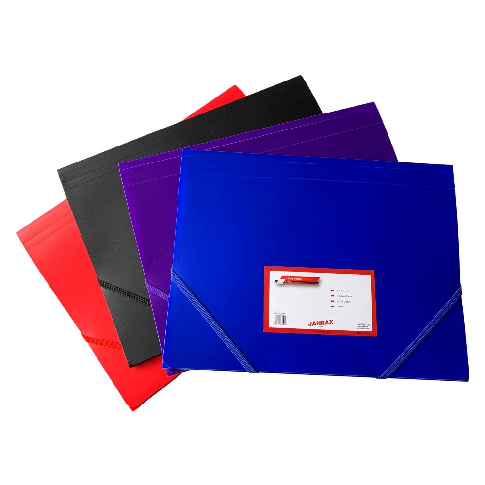 Janrax A4 Purple 3 Flap Folder with Elasticated Closure