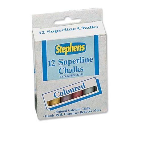 Pack of 12 Stephens Assorted Coloured Chalk Sticks