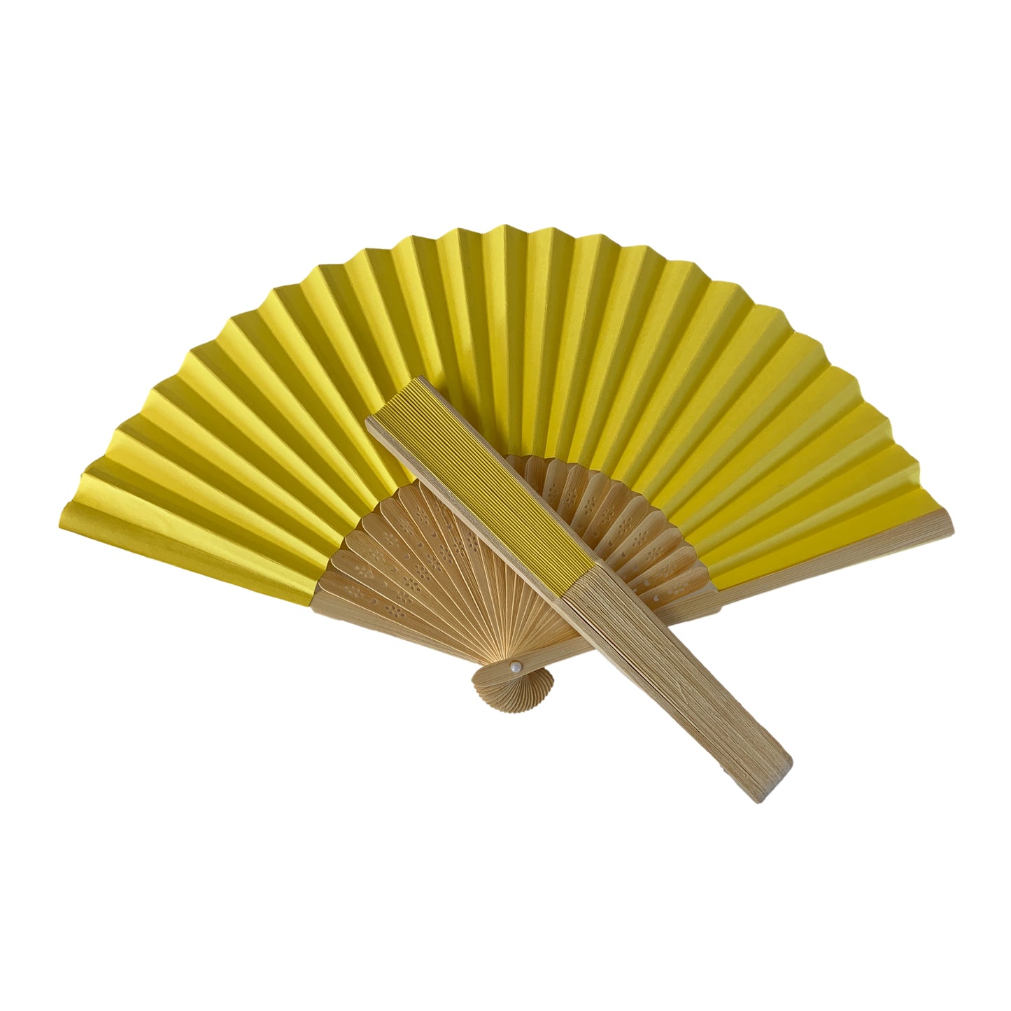 Yellow Paper Foldable Hand Held Bamboo Wooden Fan