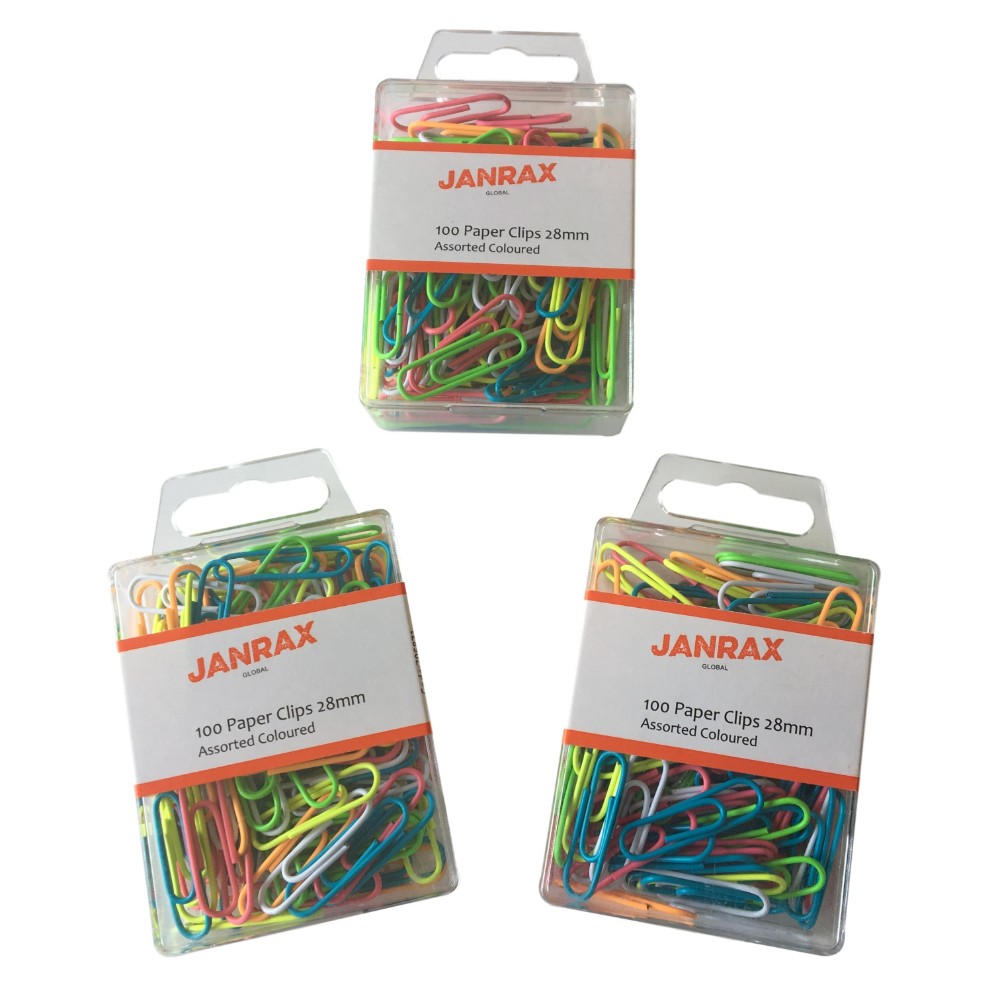 Pack of 100 Assorted Colour Paper Clips