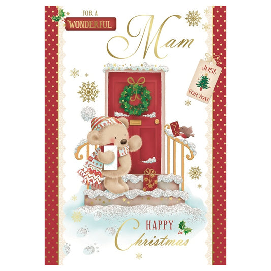 For a Wonderful Mam Bear Standing Near Door Design Christmas Card