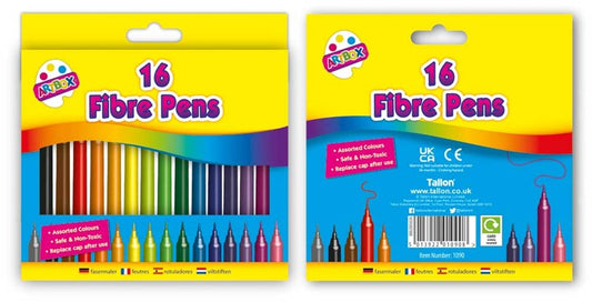 Pack of 16 fine tip Fibre Colouring Pens