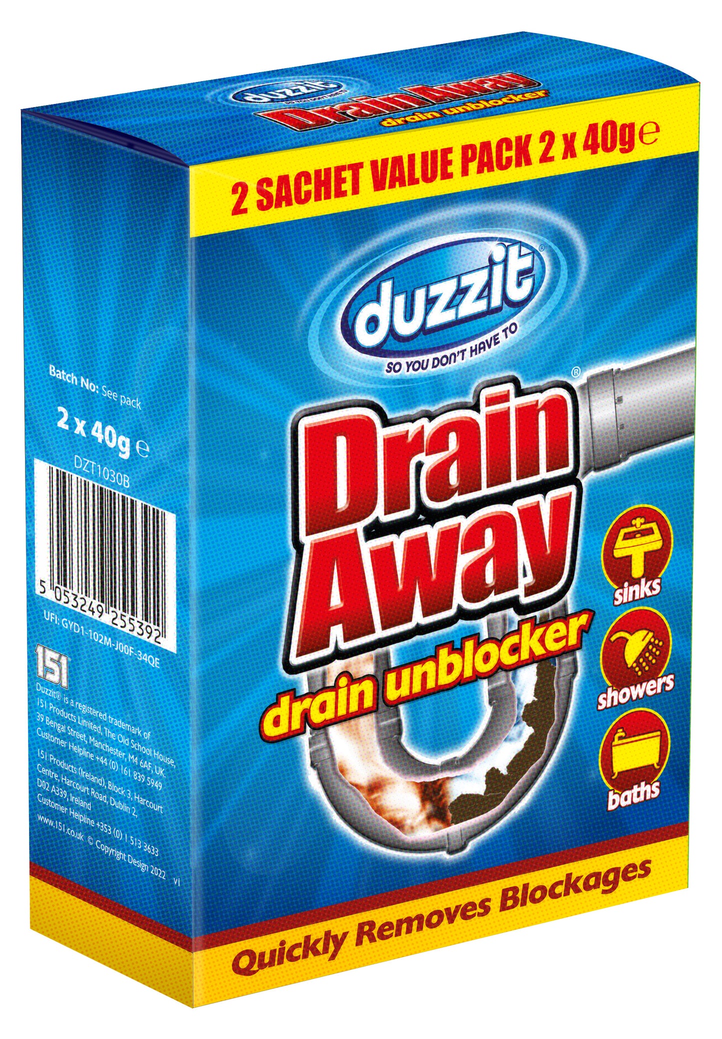 Duzzit Drain Away Drain Unblocker (2 x 40g Sachets)