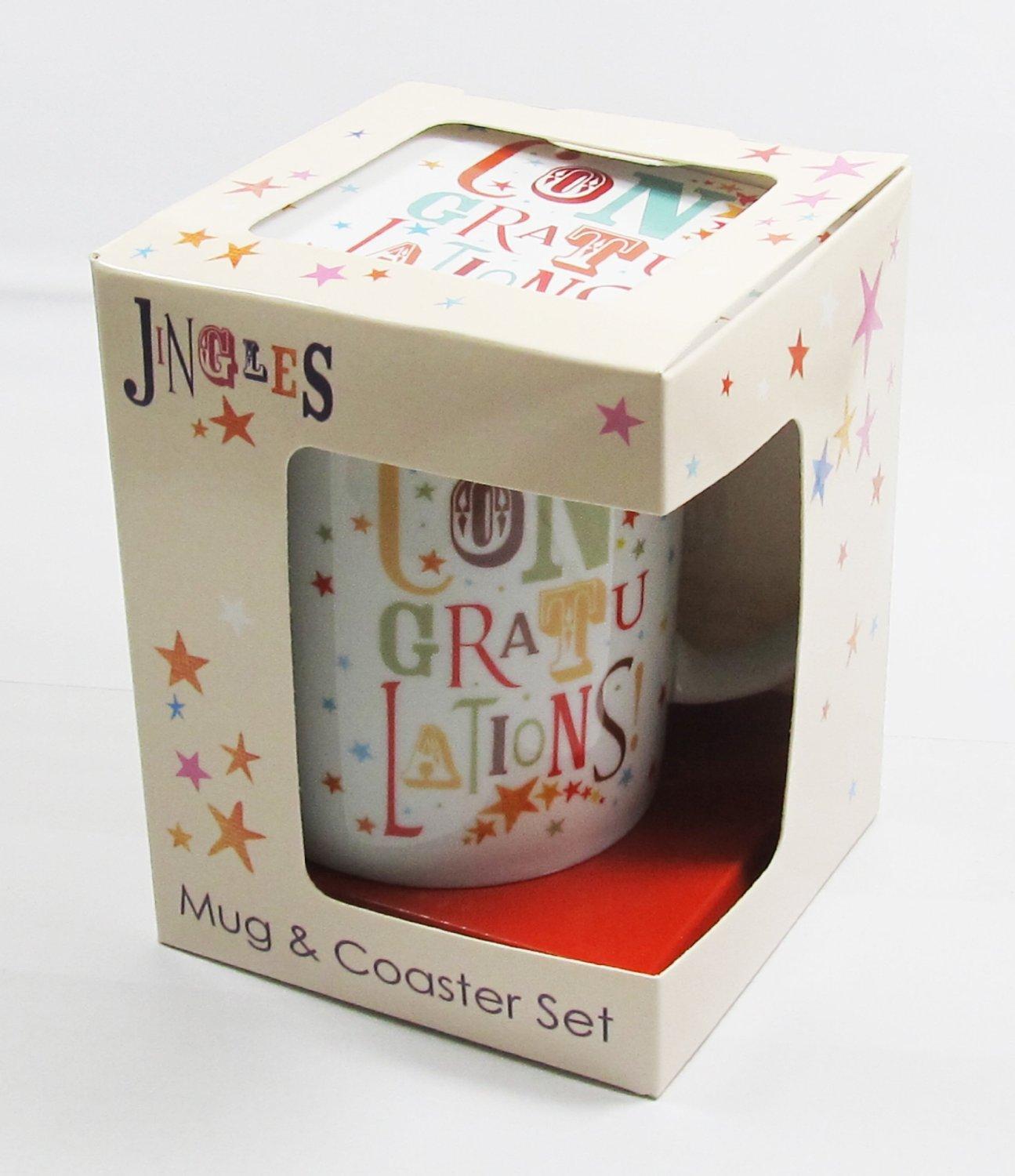 Congratulations! Funky Gift Set Mug and Cork Coaster