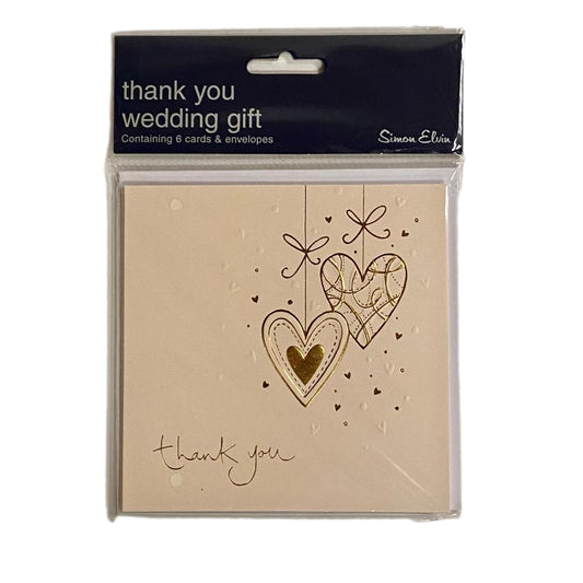 Wedding Thank You Cards 6 Cards with Envelopes Gold Heart Design