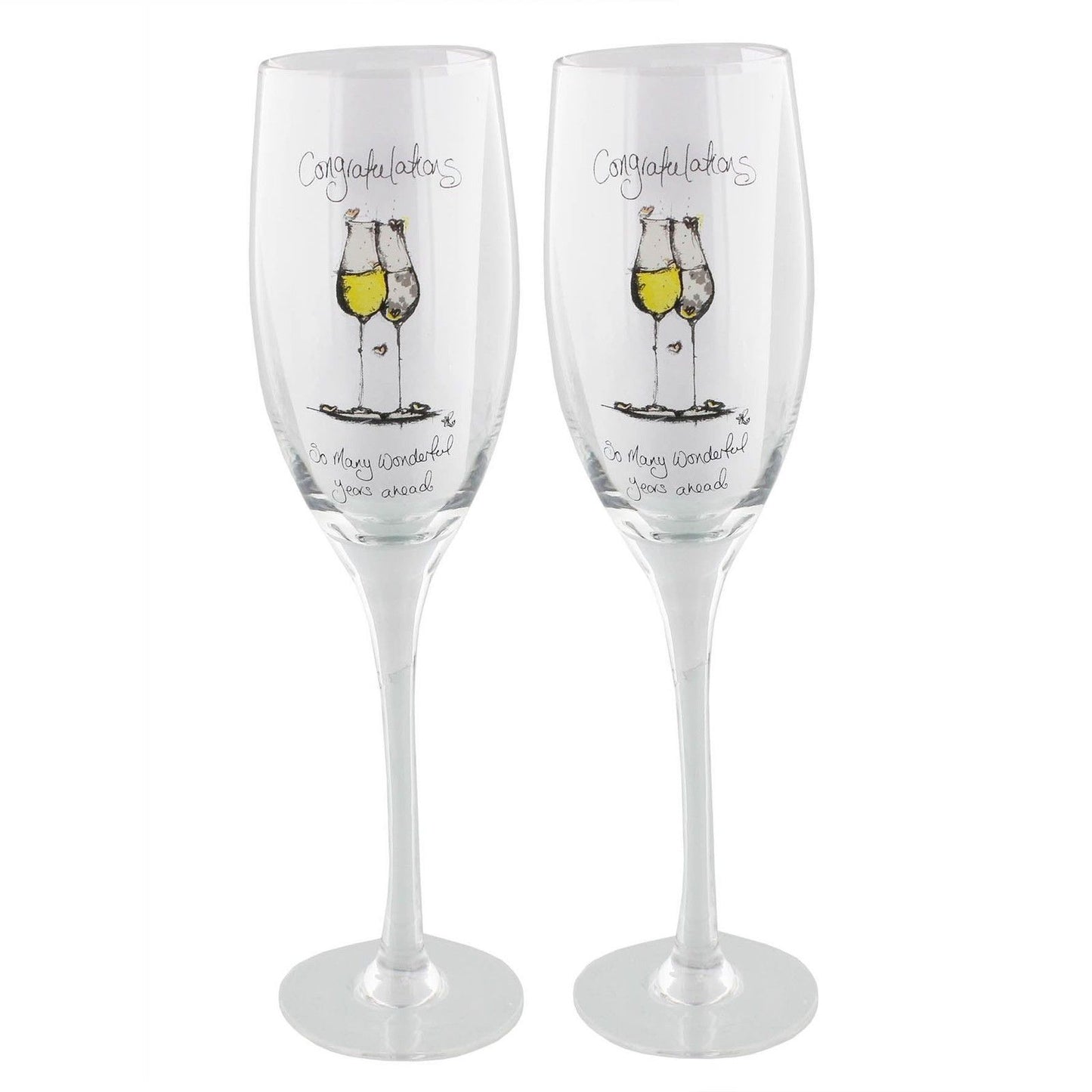 Boxed Pair of Champagne Flutes Congratulations Tracey Russell Coffee & Cream New