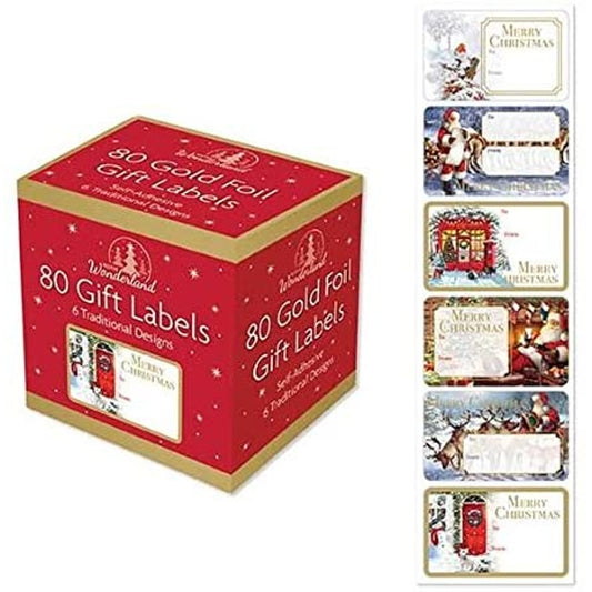 Pack of 80 Traditional Design Self Adhesive Christmas Gift Labels