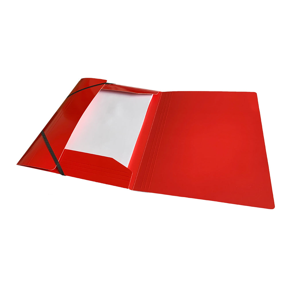 Janrax A4 Red Laminated Card 3 Flap Folder with Elastic Closure