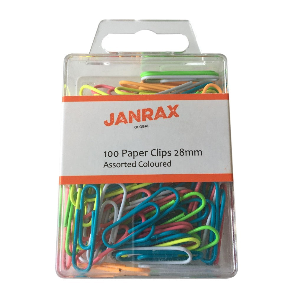 Pack of 100 Assorted Colour Paper Clips