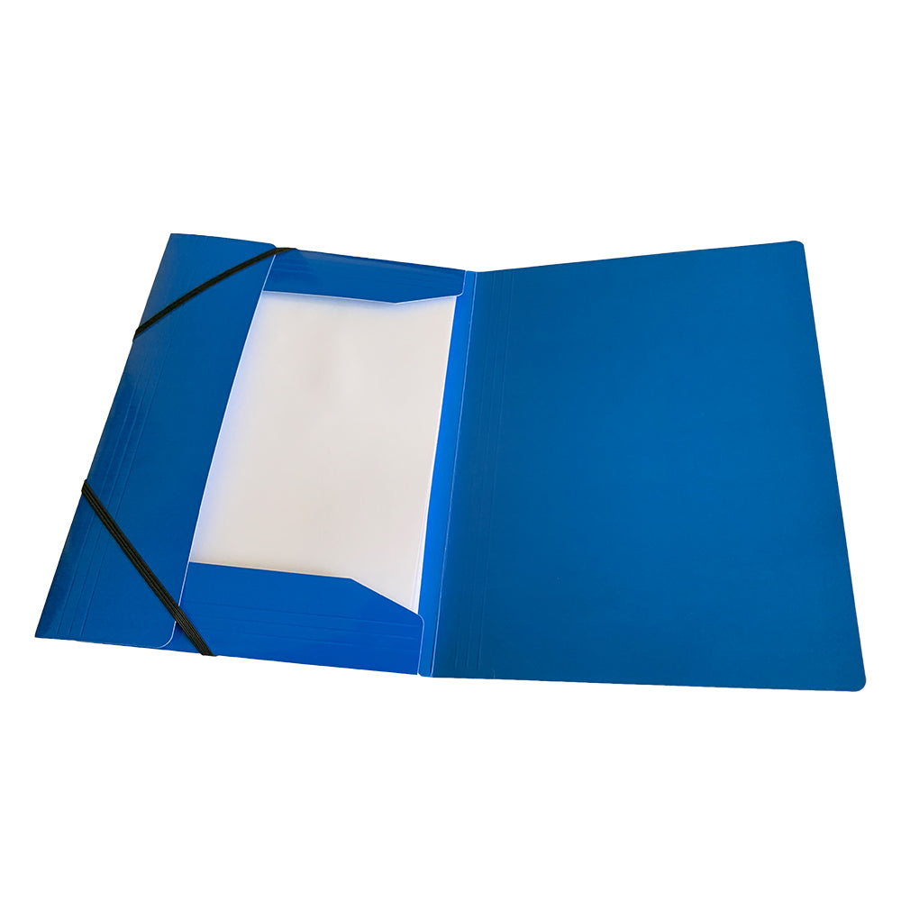 Janrax A4 Blue Laminated Card 3 Flap Folder with Elastic Closure