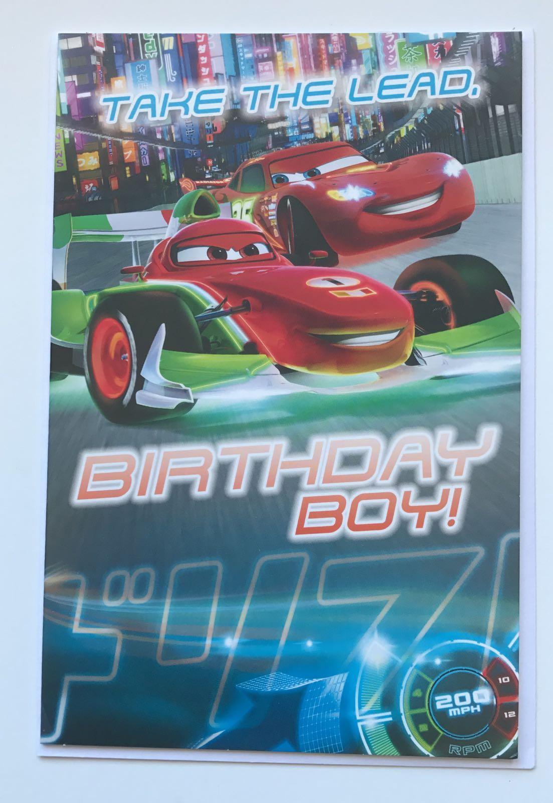 Disney cars take the lead, birthday boy! birthday card