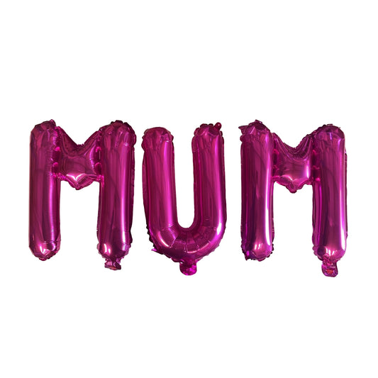 MUM Pink Text Mother Foil Balloons with Ribbon and Straw for Inflating