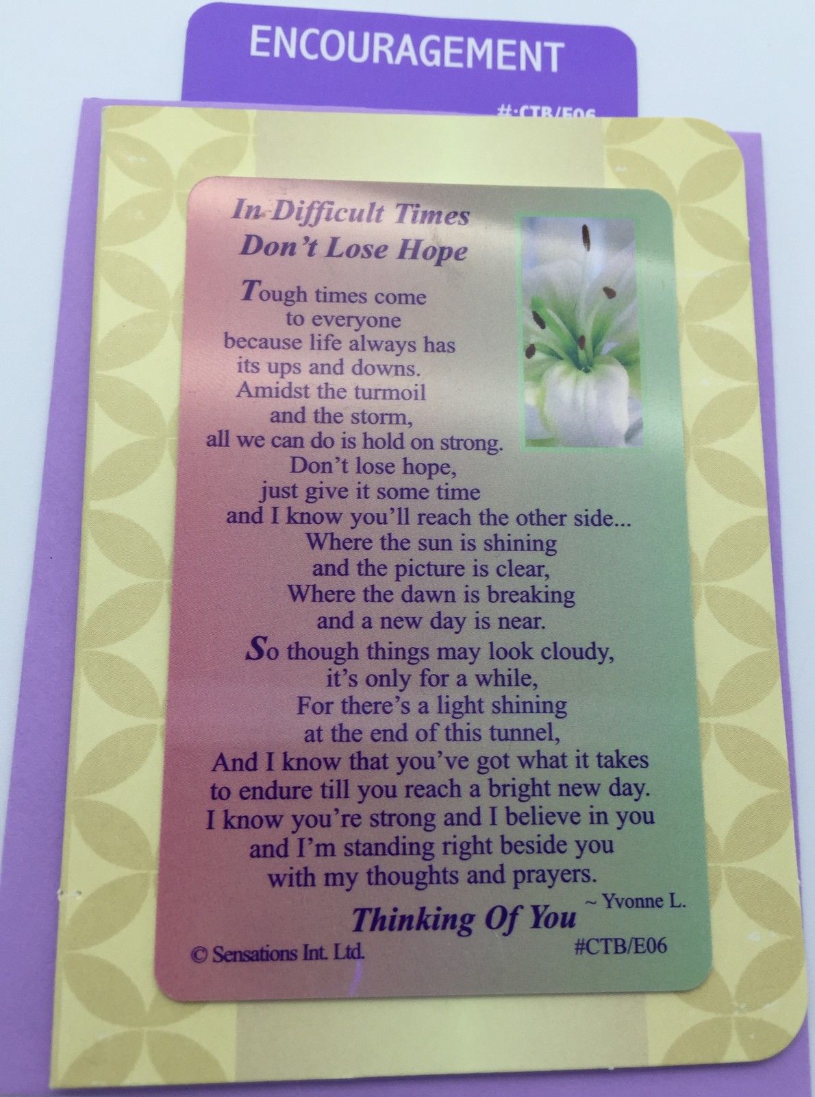 In Difficult Times Sentimental Keepsake Wallet / Purse Card Encouragement,