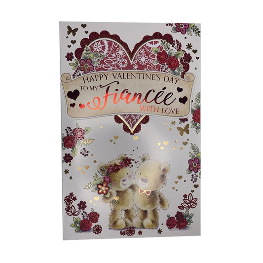 Happy Valentine's Day To My Fiancée With Love Couple Teddy Design Card