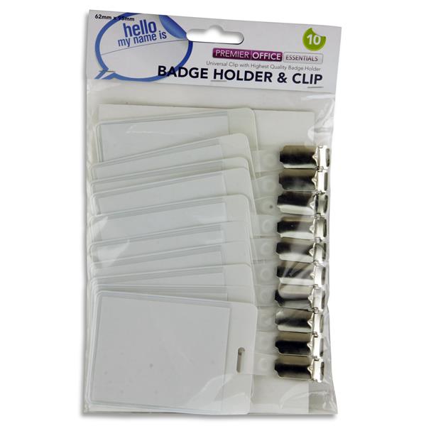 Pack of 10 62mm x 95mm Badge Holder with Clip by Premier Office