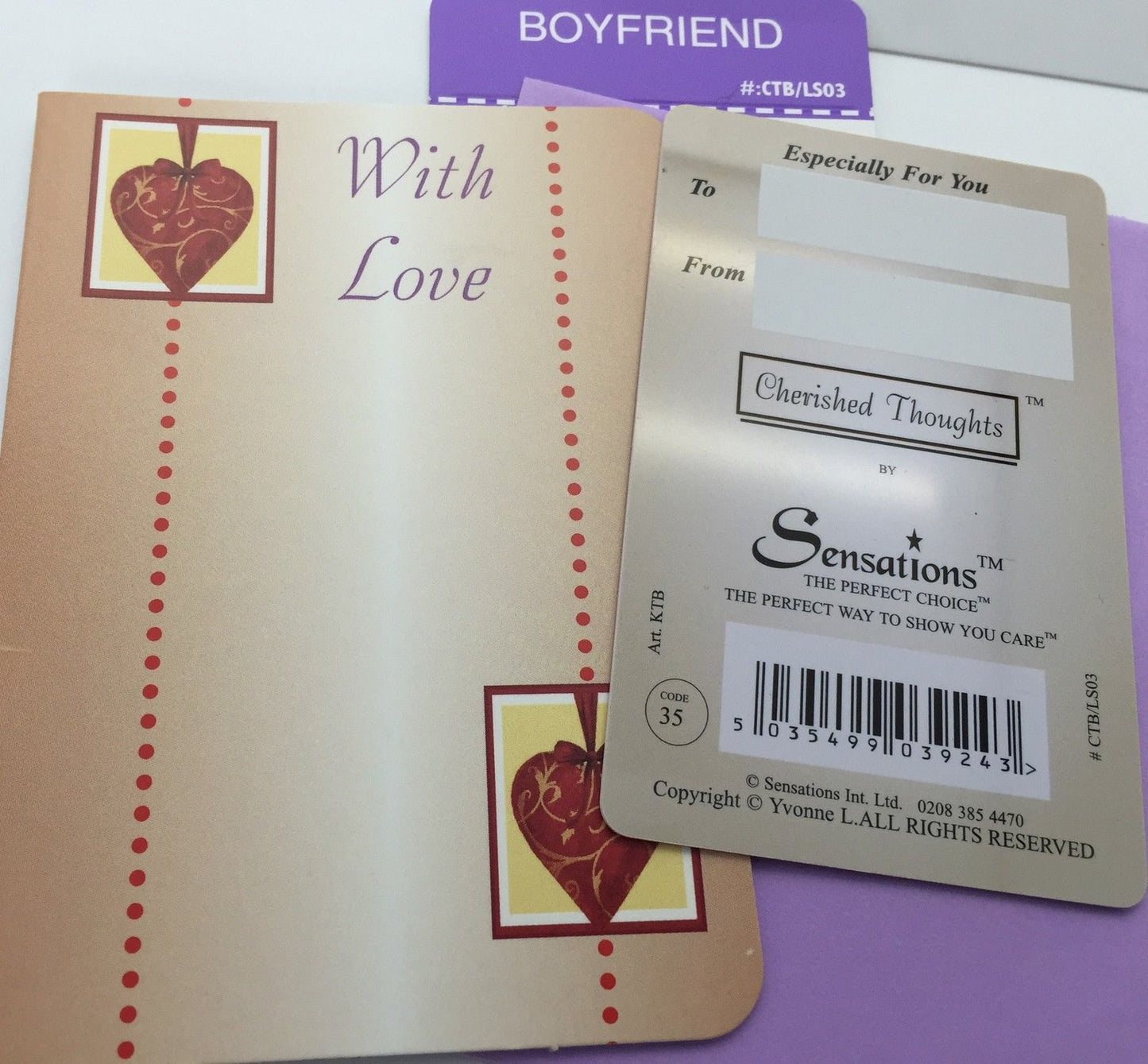 My Boyfriend With Love....Wallet Card (Sentimental Keepsake Wallet / Purse Card)