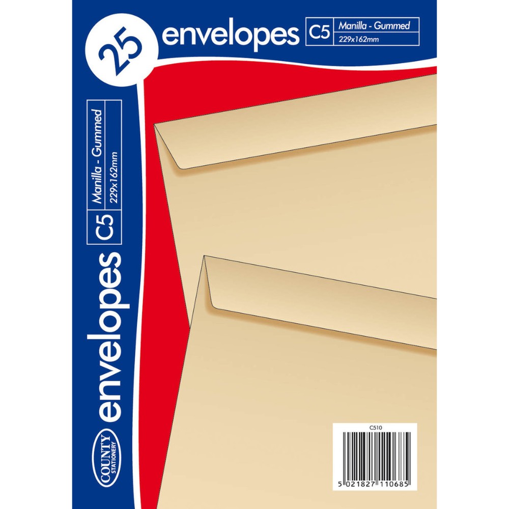 Pack of 25 C5 Gummed Manilla Envelopes