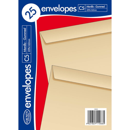 Pack of 25 C5 Gummed Manilla Envelopes