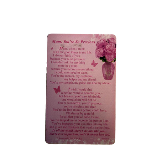 Mum, You're So precious Wallet Card (Sentimental Keepsake Wallet / Purse Card)