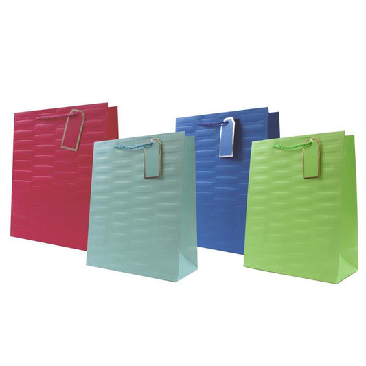 Pack of 12 Embossed Bright Coloured Large Gift Bags