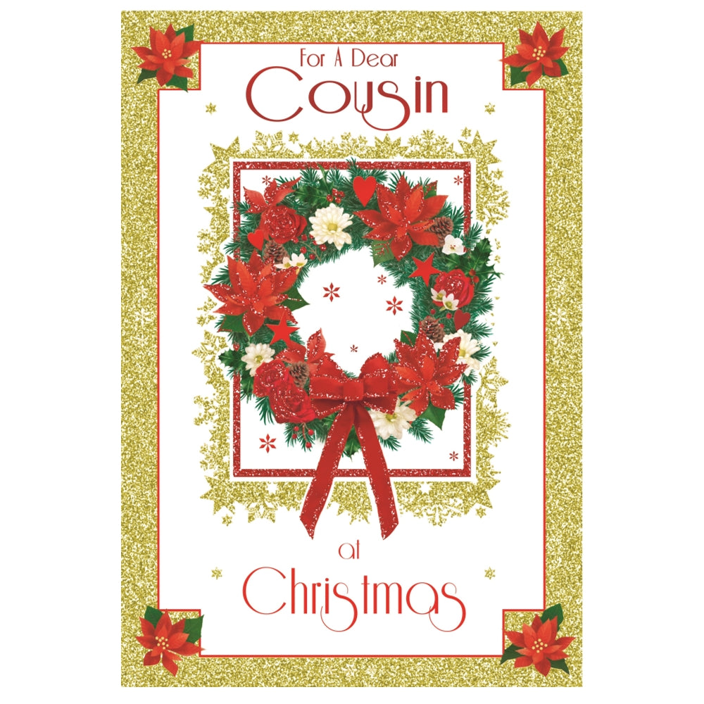 For a Dear Cousin Floral Wreath Design Christmas Card