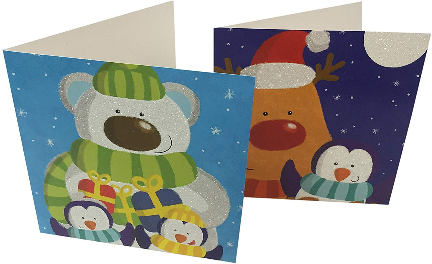 12 Square Christmas Cards Polar Bear, Penguin and Reindeer Design