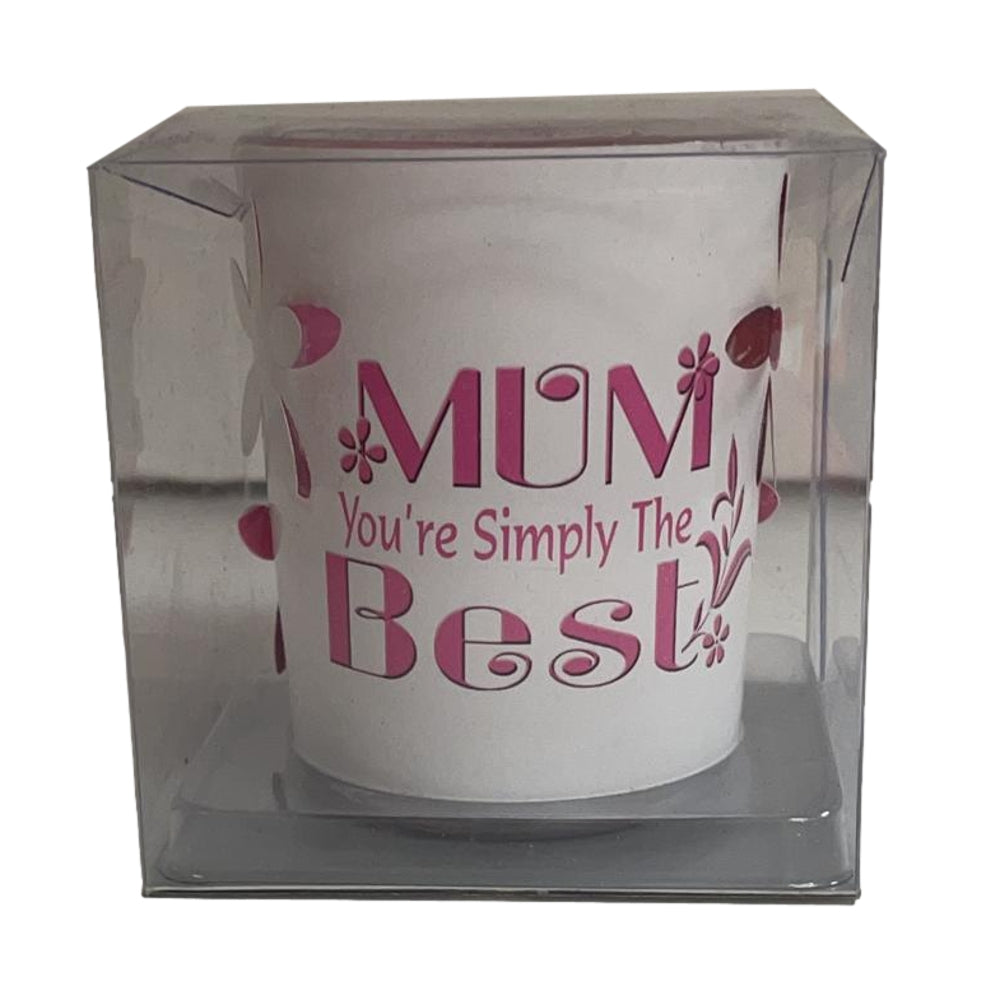 Mum Best Glass Sentiment Tealight Candle Holder