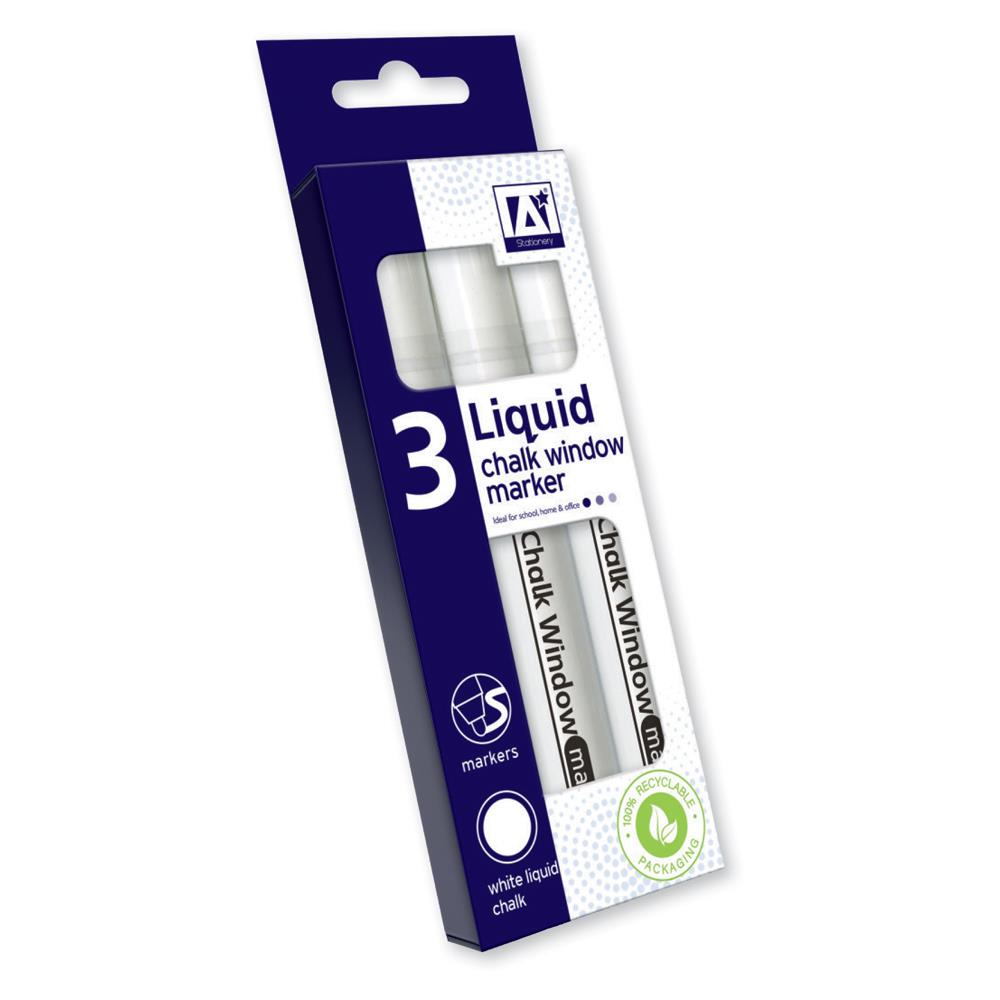 Pack of 3 White Liquid Chalk Window Markers