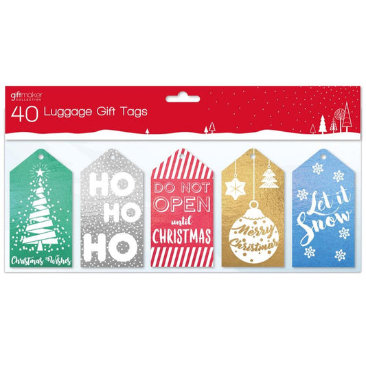 Pack of 40 Contempory Foil Design Christmas Luggage Gift Tags