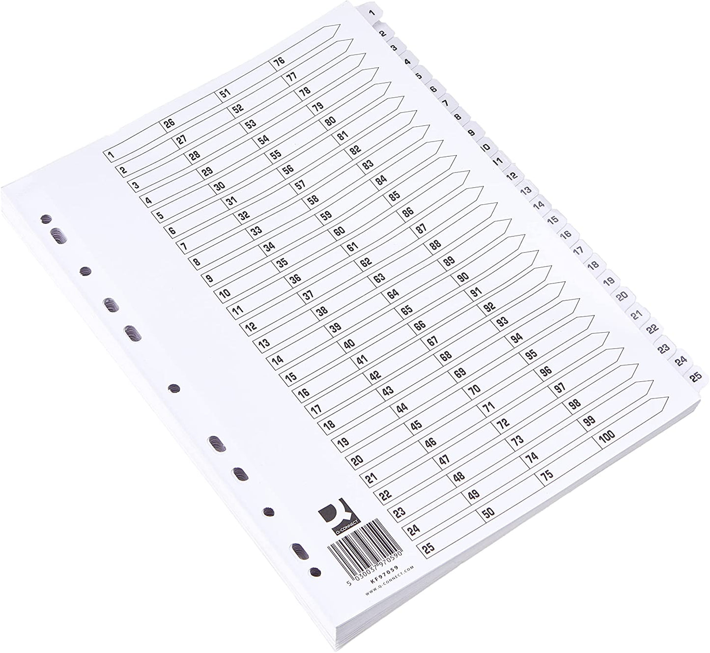 1-100 Index Multi-Punched Reinforced Board Clear Tab A4 White