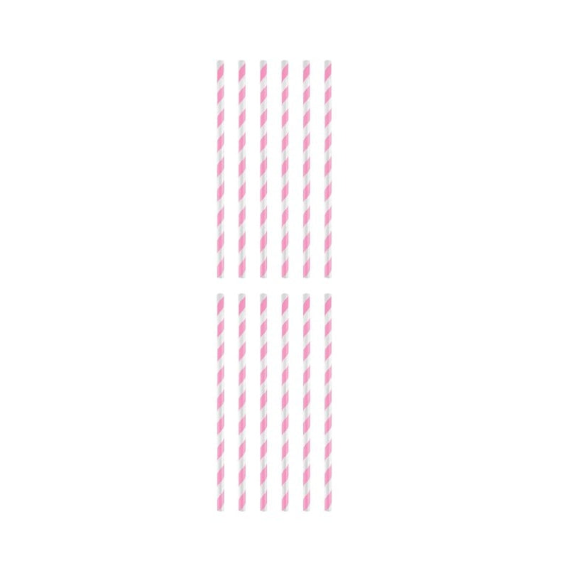 Pack of 12 Pink And White Striped Paper Straws