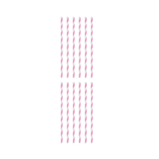 Pack of 12 Pink And White Striped Paper Straws