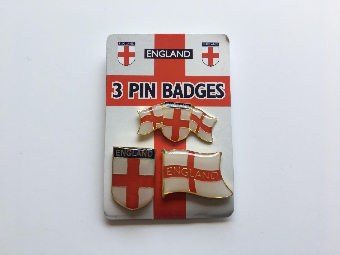 Pack of 3 Assorted England Pin Badges - World Cup Football St Georges