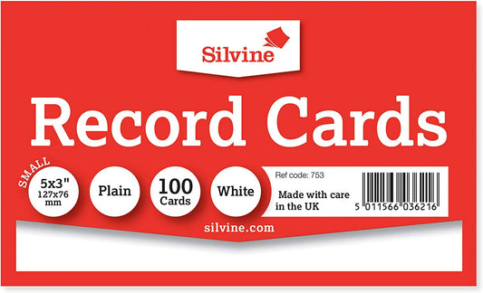 Pack of 100 Plain White Record Cards 5x3" (127 x 76mm)