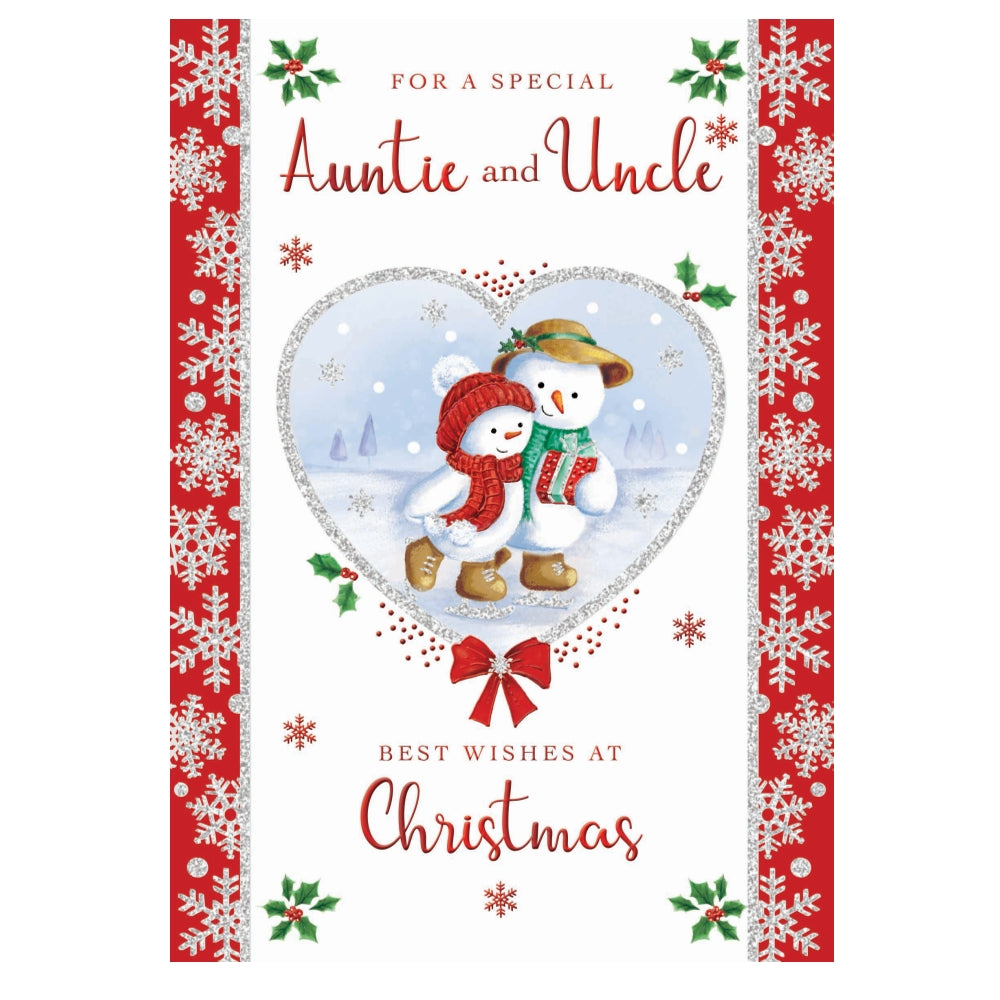 For a Special Auntie and Uncle Couple Snowman Design Christmas Card