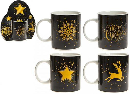 Christmas Black and Gold Design Bone China Mug