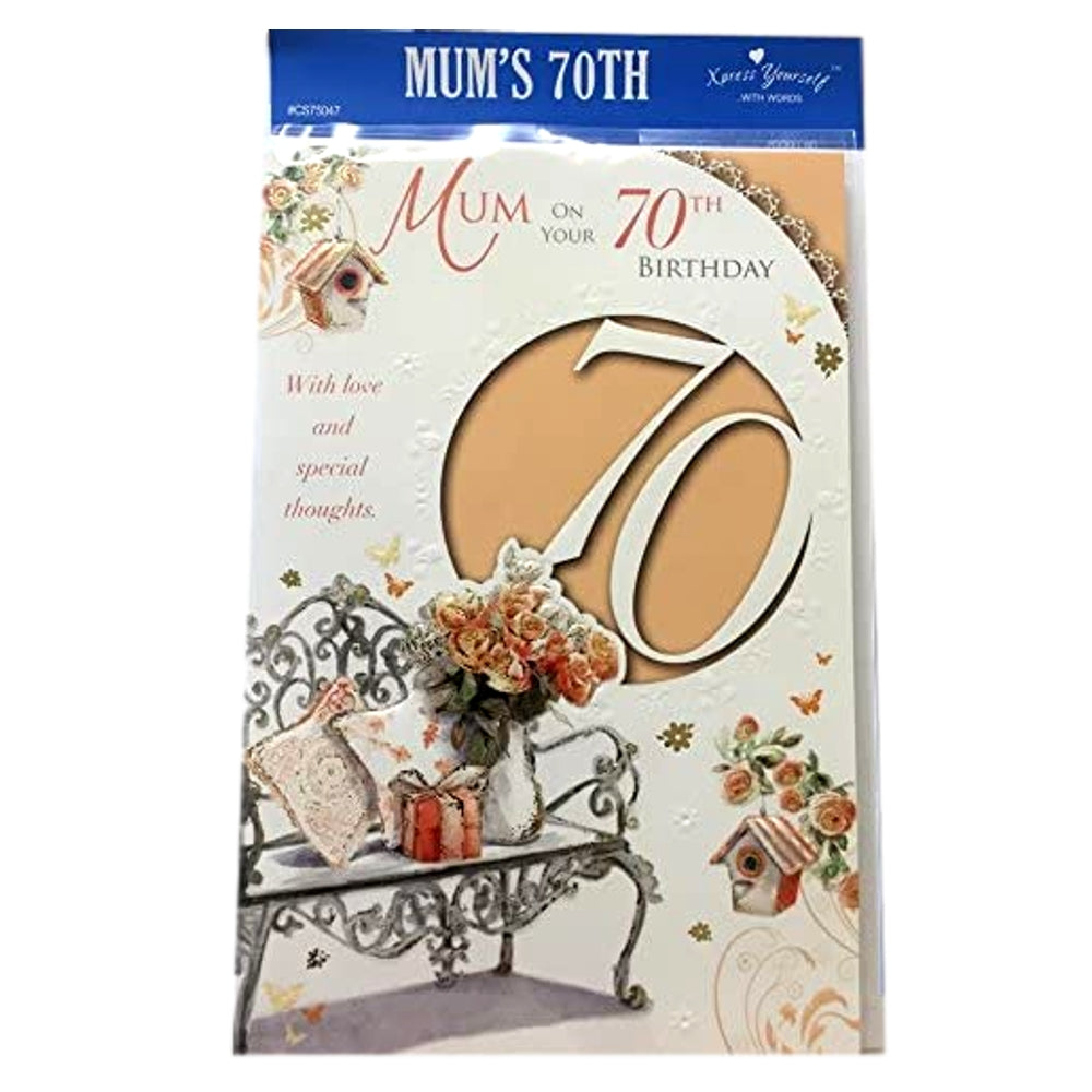 Mum On Your 70th Birthday Flower Pot Design Celebrity Style Card